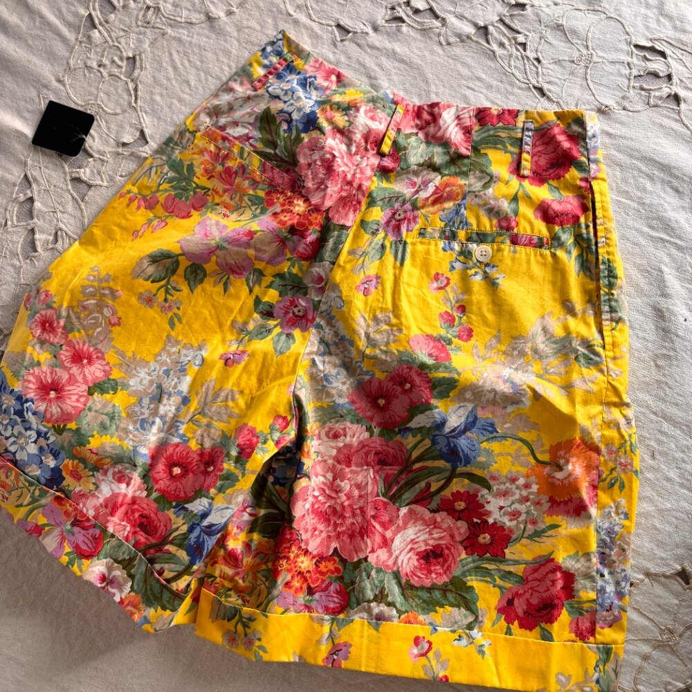 NWT Vintage Ralph Lauren Culottes Shorts Floral Yellow Print Sz 8 Polo Designer